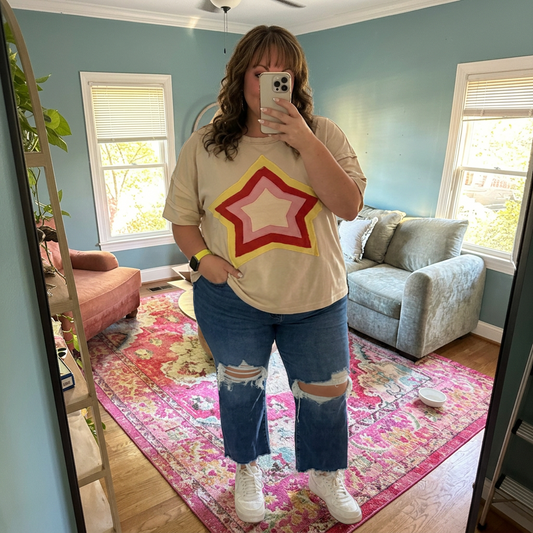 Retro Rainbow Star Oversized Tee