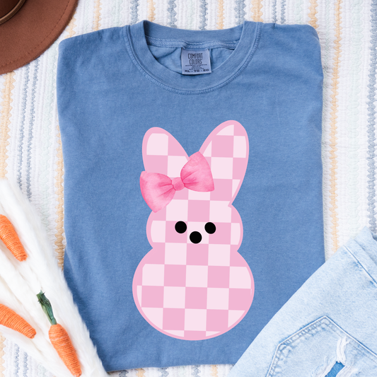 Pink Checker Peep Comfort Colors Tee