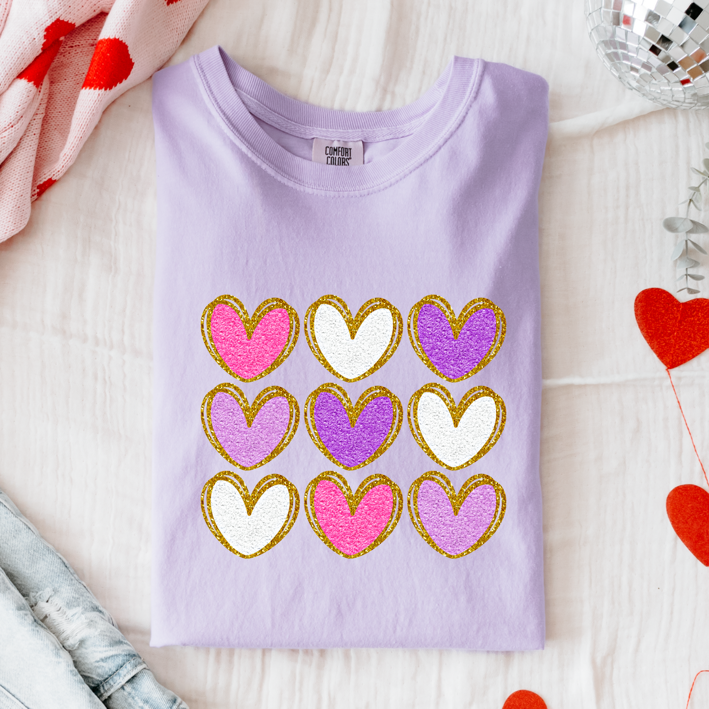 Multi Glitter Heart Comfort Colors Tee