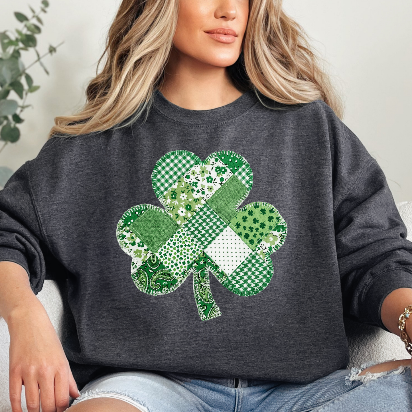 Patchwork Shamrock Crewneck Sweatshirt