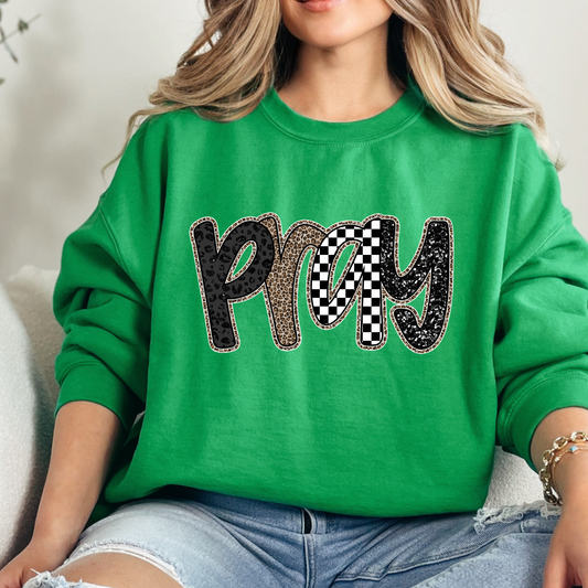 Multi-print 'Pray' Crewneck Sweatshirt