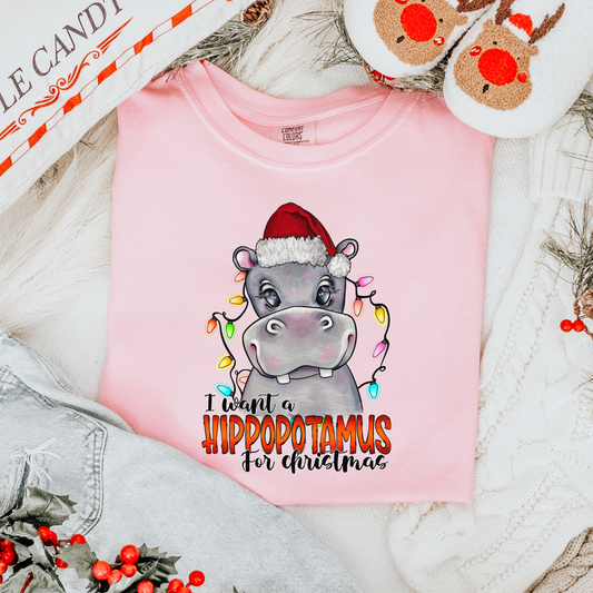 Hippo for Christmas Comfort Colors Tee