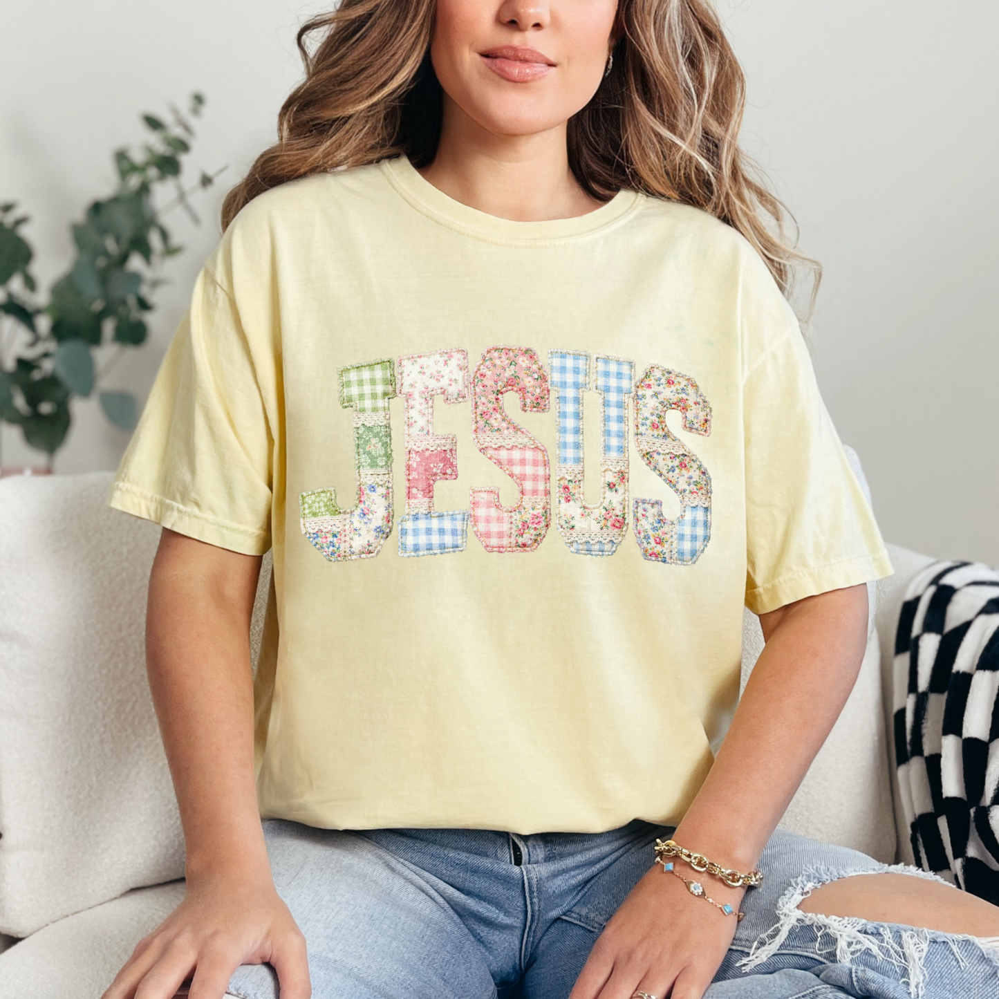 Faux Patchwork Jesus Comfort Colors Tee