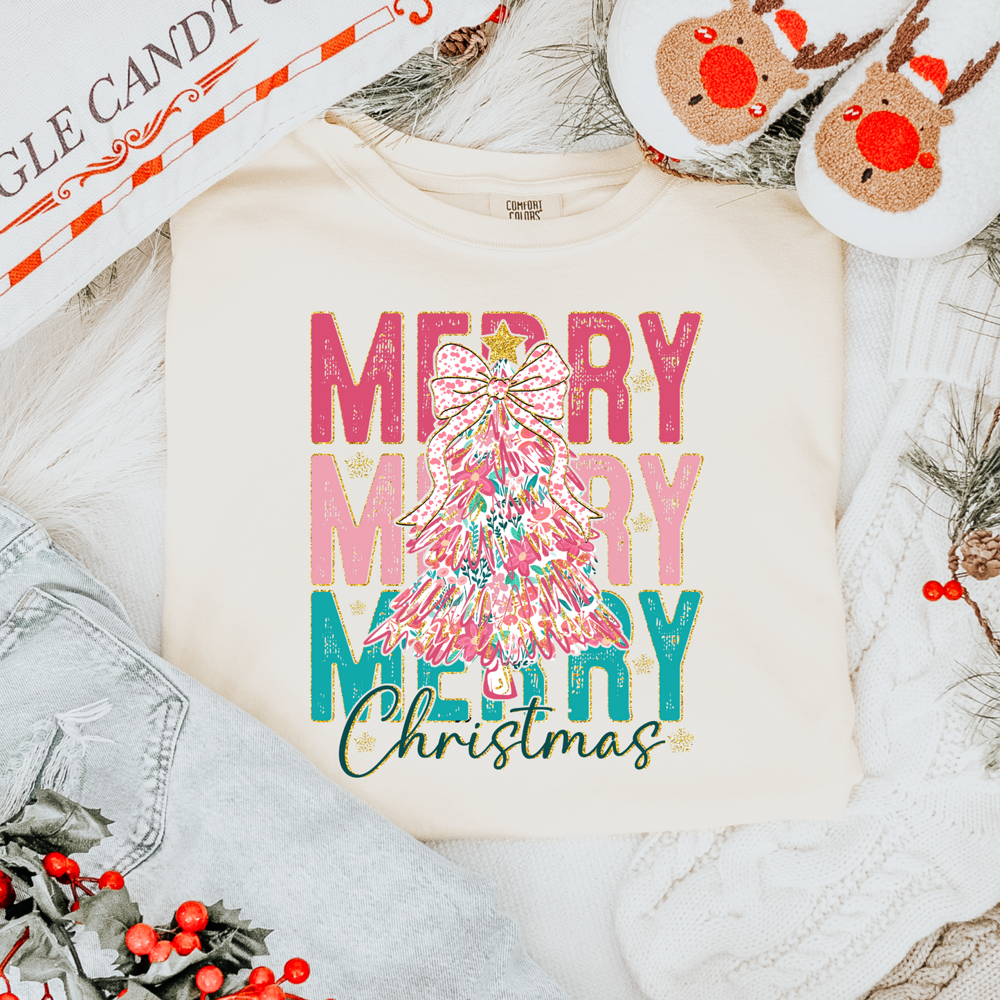 Bright Merry Christmas Comfort Colors Tee