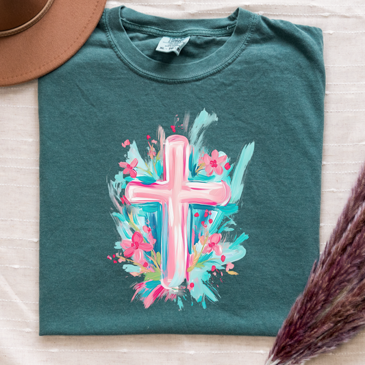 Watercolor Cross Comfort Colors Tee