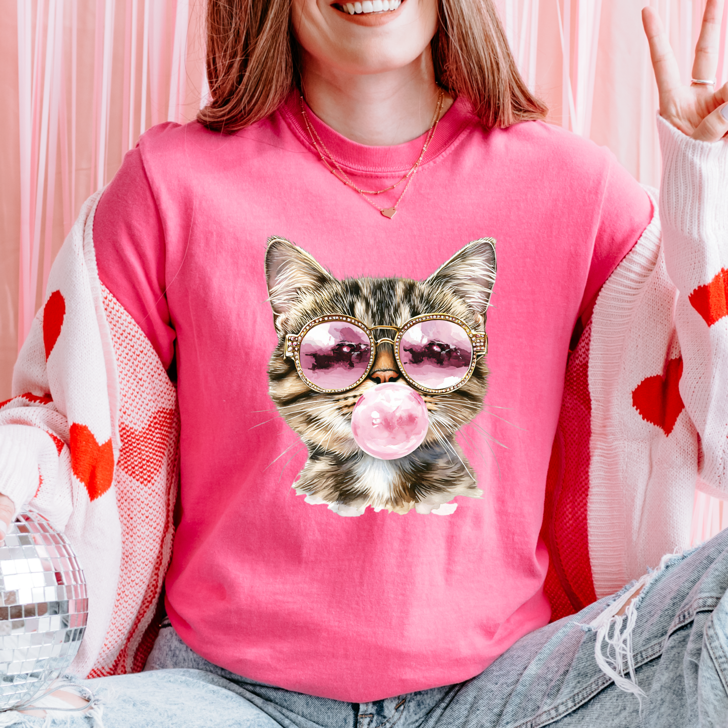 Bubblegum Grey Cat Comfort Colors Tee