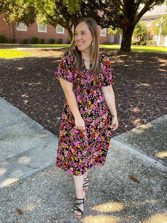 Wildflower and Barley V-Neck Button Up Dress