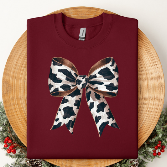 Cow Print Bow Crewneck