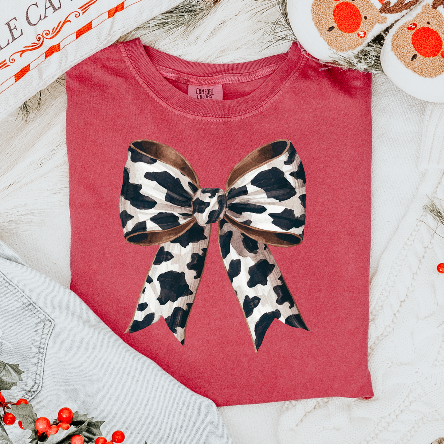 Cow Print Bow Comfort Colors Tee