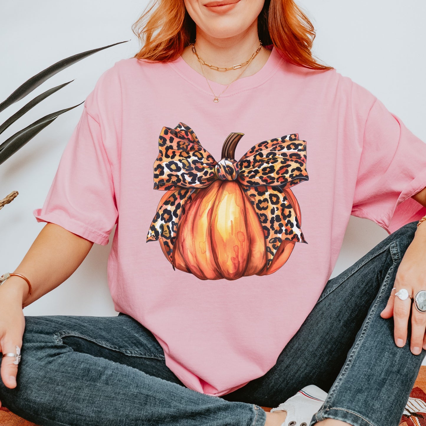 Leopard Bow Pumpkin Comfort Colors tee