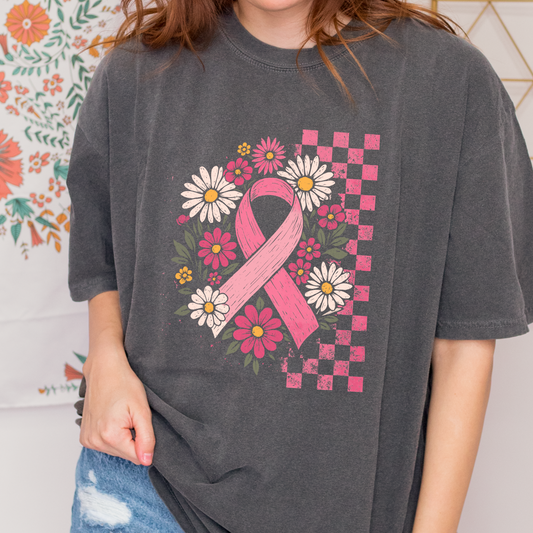 Pink Ribbon Check Comfort Colors Tee