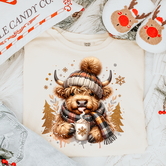 Winter Highland Cow Comfort Colors Tee