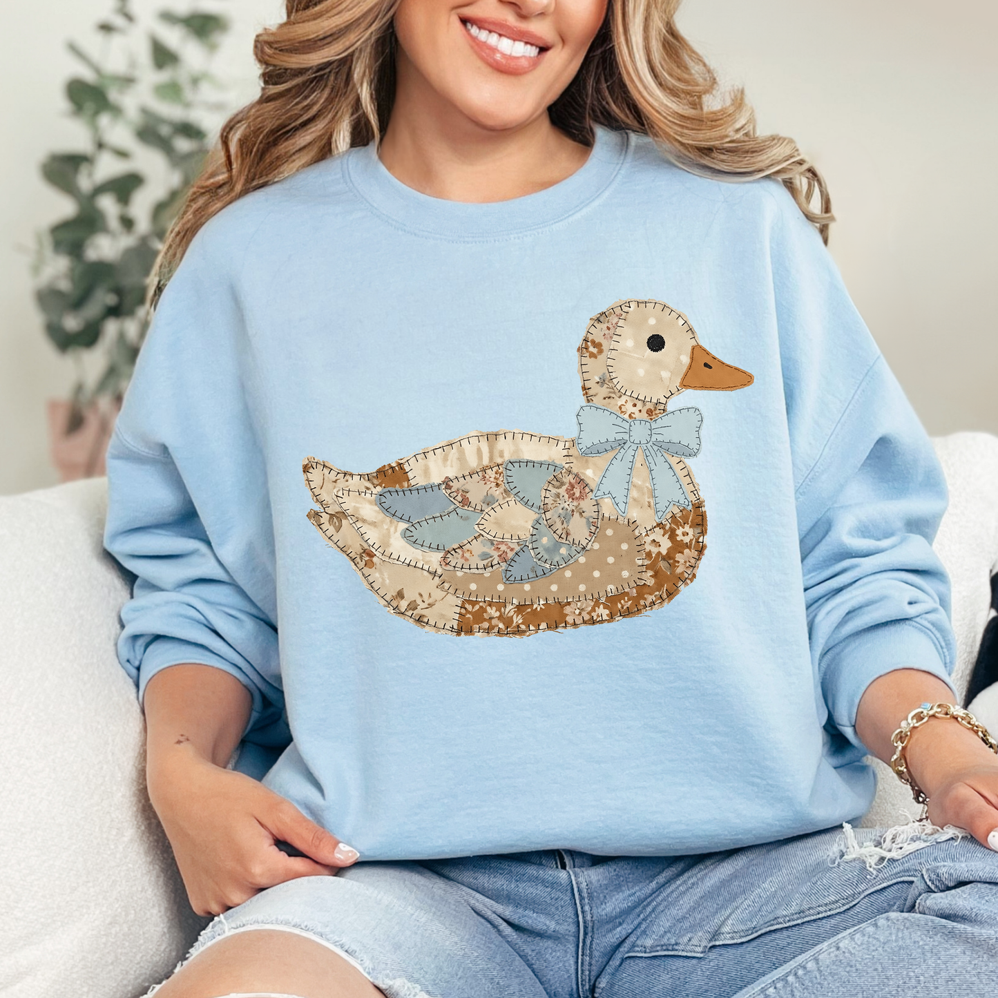 Faux Patchwork Duck Crewneck Sweatshirt