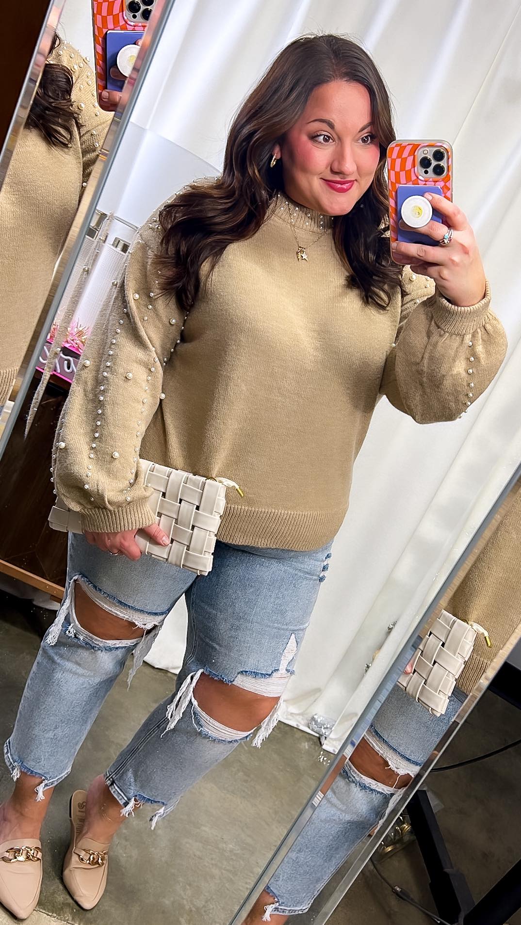 String Me Along Pearl Accent Sweater