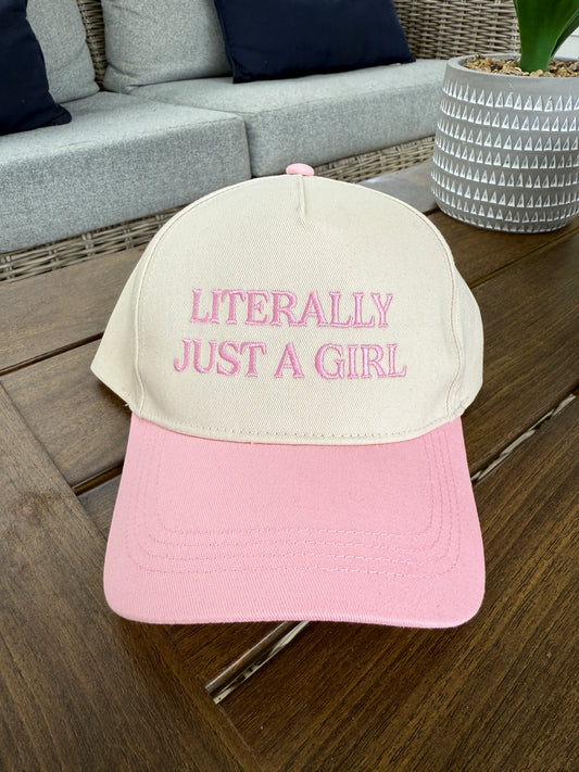'LITERALLY JUST A GIRL' Embroidered Two Tone Baseball Cap