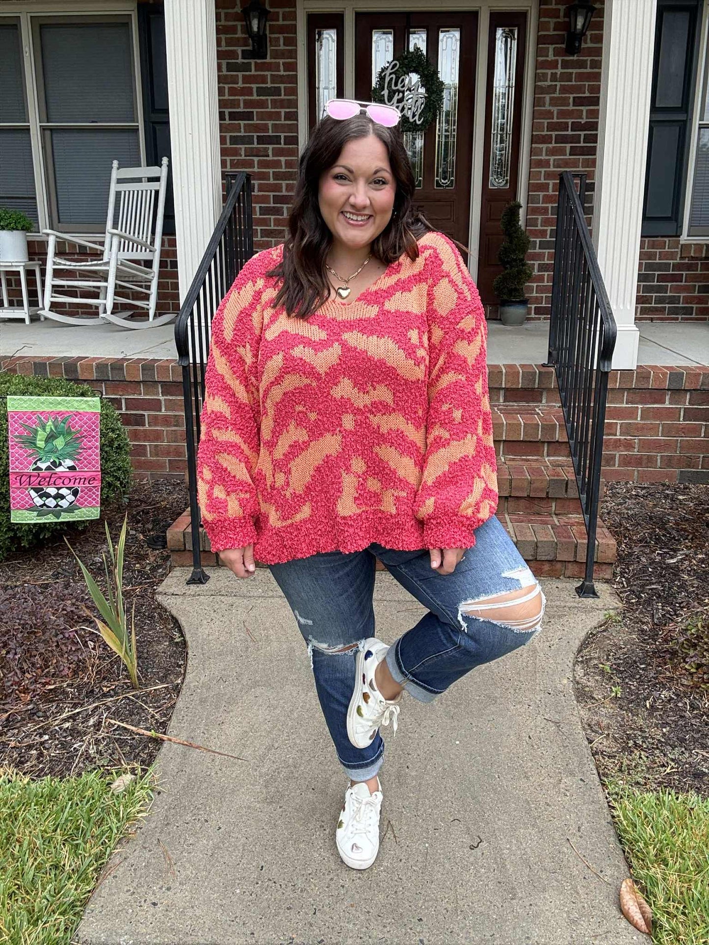 Good Vibes Hot Pink and Orange Pullover
