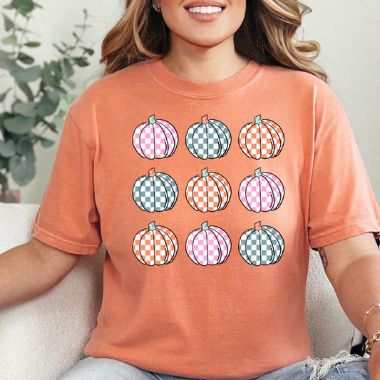 Checkered Pumpkins Comfort Colors Tee