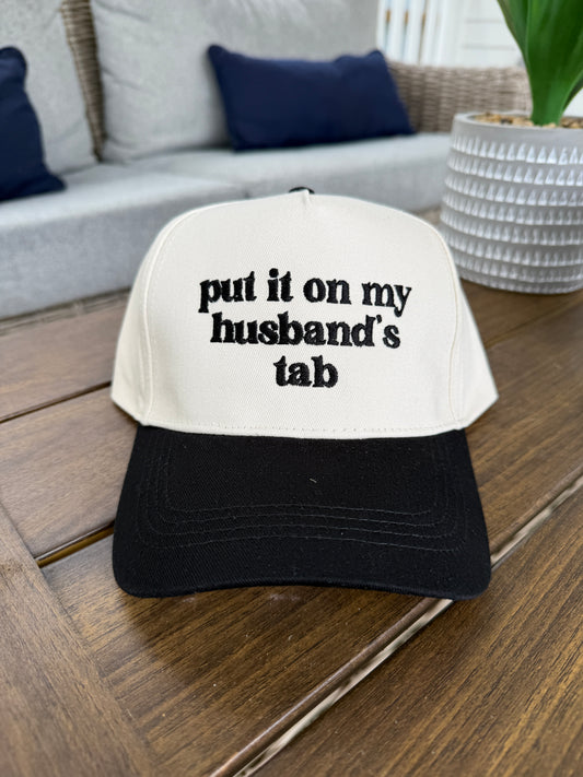 'put it on my husband's tab' Embroidered Baseball Cap