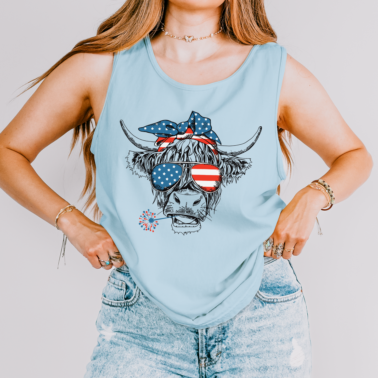 Patriotic Highland Cow Comfort Colors Tank
