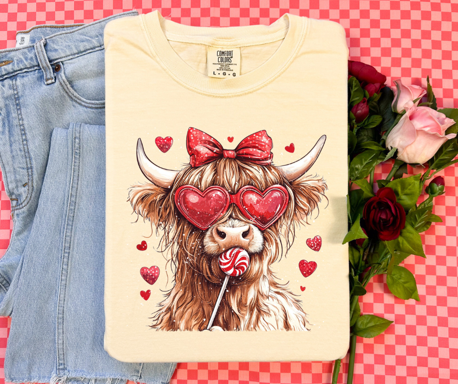 Valentine's Highland Cow Comfort Colors Tee