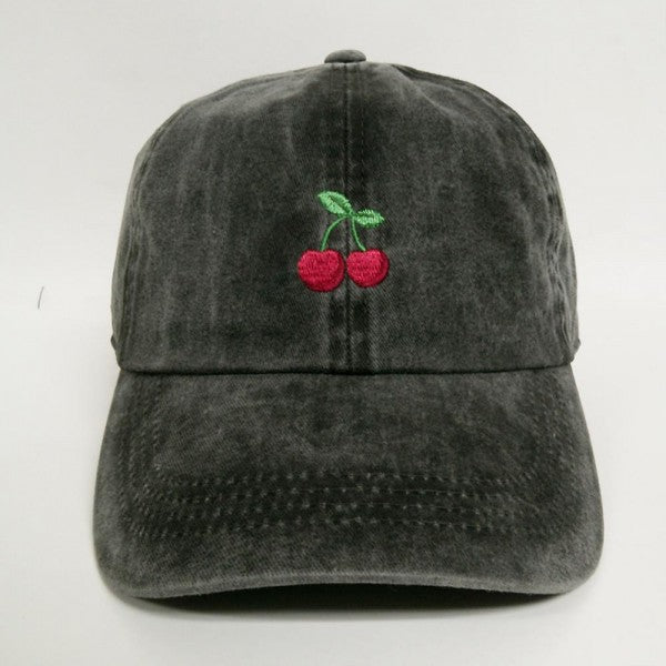 Embroidered Cherries Baseball Cap