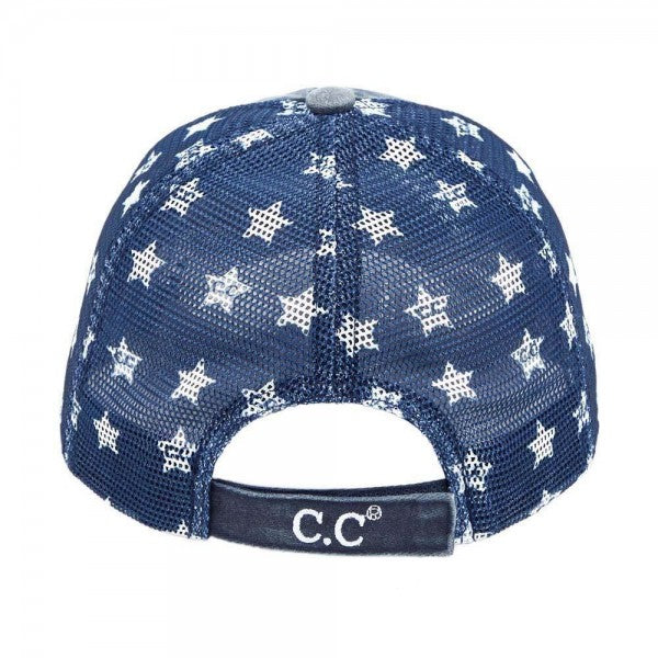 American Flag Vintage Baseball Cap with Mesh Back and Star Details