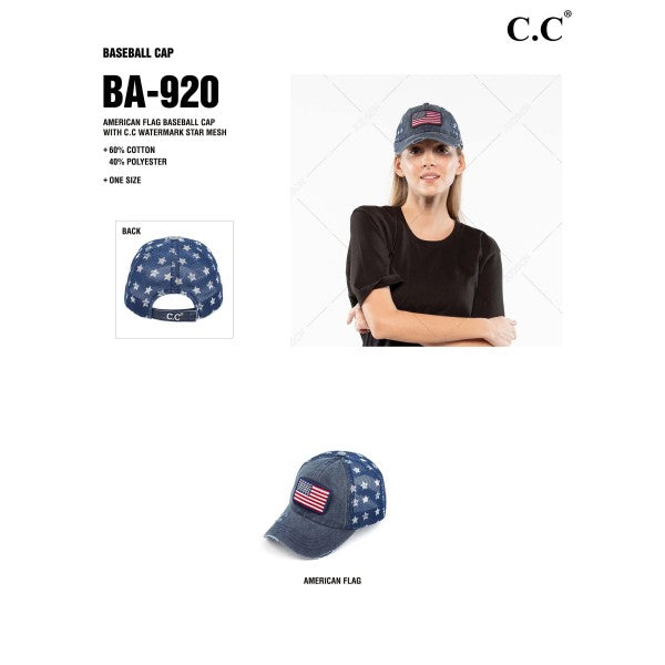 American Flag Vintage Baseball Cap with Mesh Back and Star Details