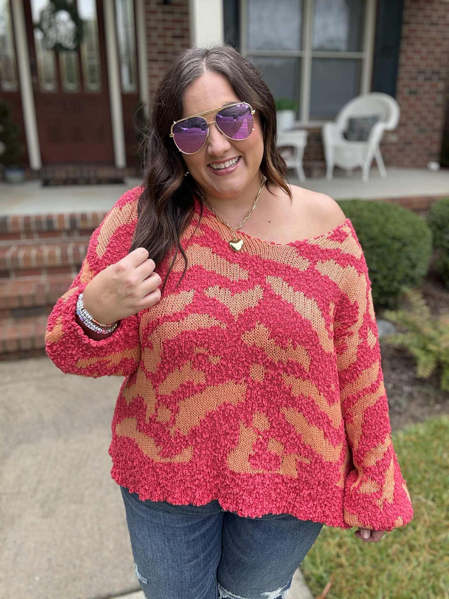 Good Vibes Hot Pink and Orange Pullover