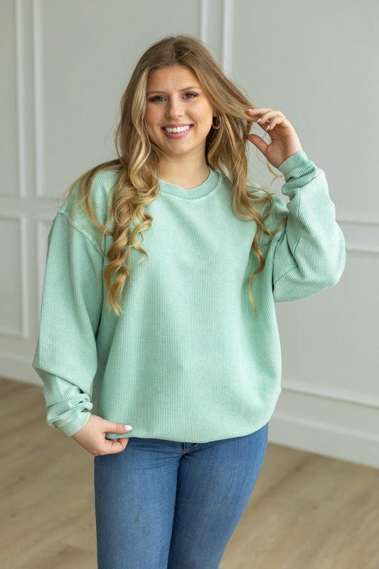 POOL BLUE- Essential Luxe Corded Crew Sweatshirt