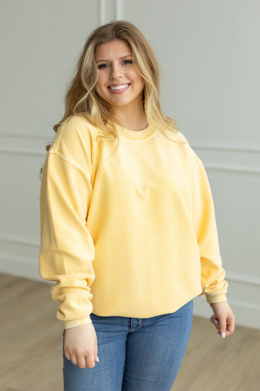 PALE BANANA- Essential Luxe Corded Crew Sweatshirt