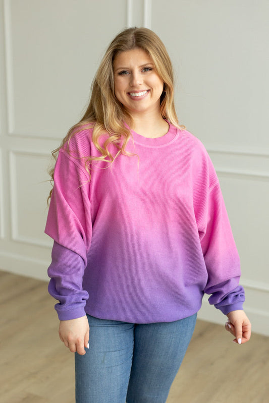 DIP DYED CORDED CREWS - PINK/PURPLE
