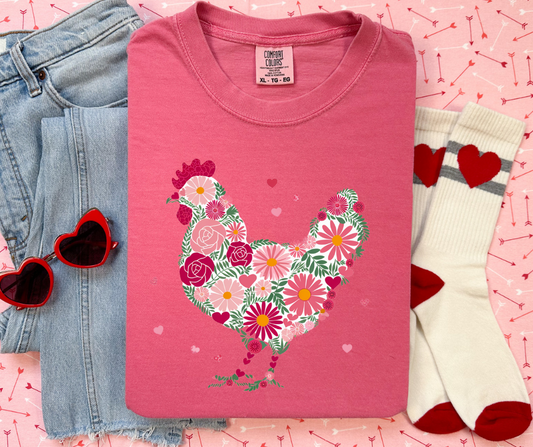 Floral Valentine's Chicken Comfort Colors Tee