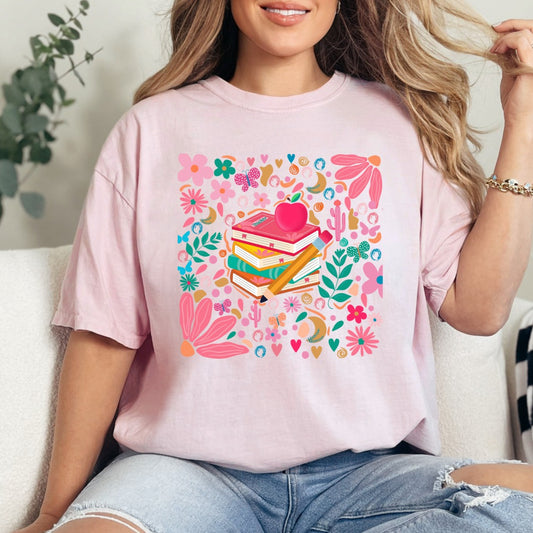 Floral Books Comfort Colors Tee