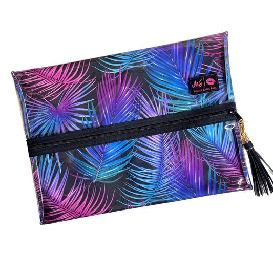 Neon Palms Clear Top Makeup Junkie Bag