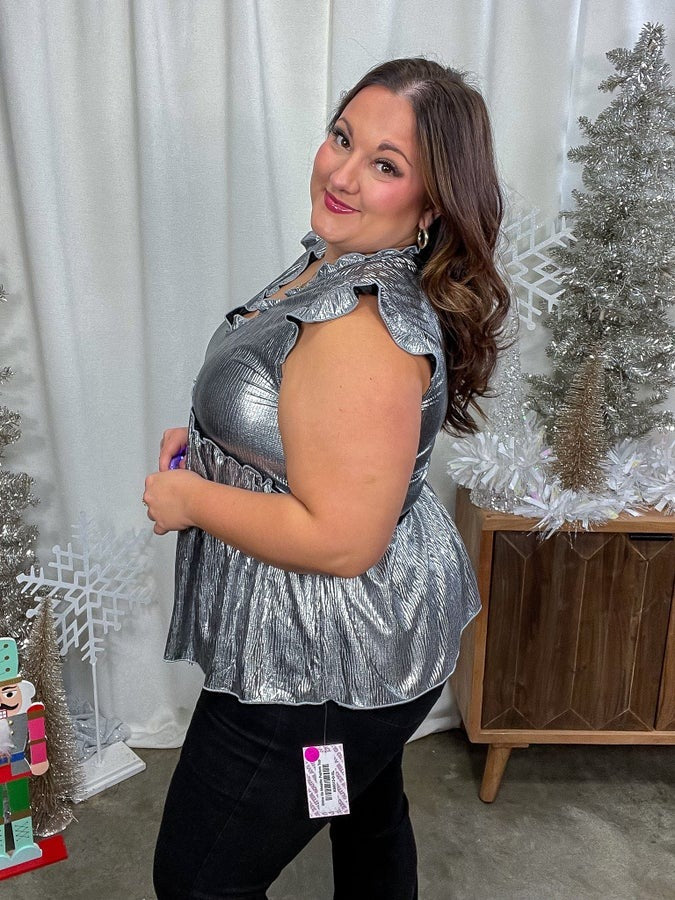 Shine On Metallic Peplum Top