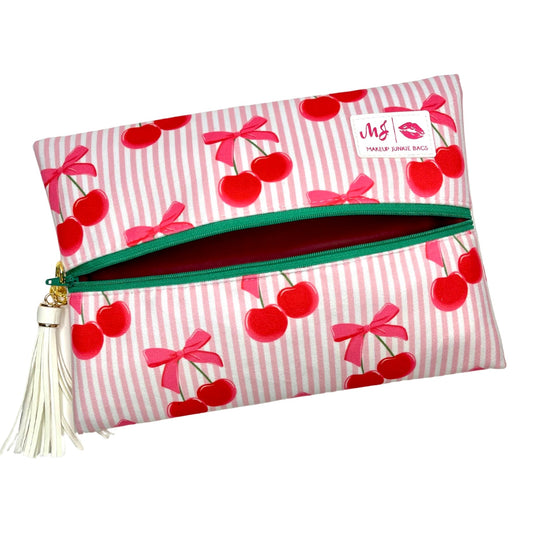 Pinstripe Cherry Makeup Junkie Bag