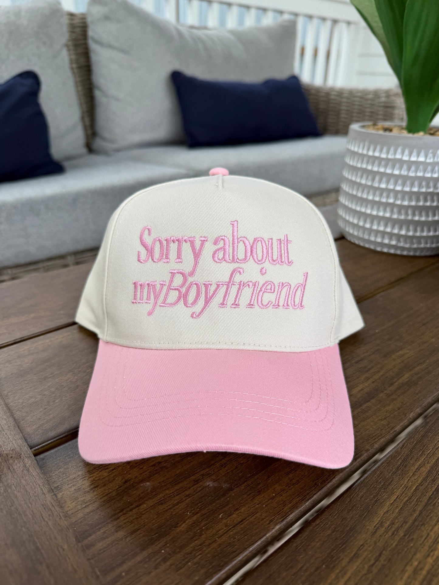 'Sorry about my Boyfriend' Embroidered Two Tone Baseball Cap