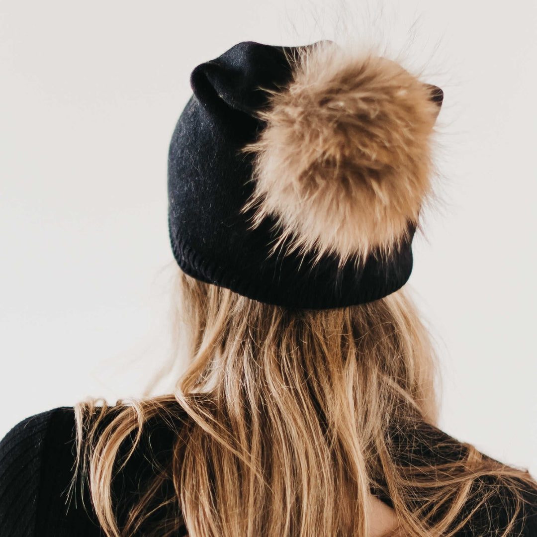 Fine Knit Fur Pom Slouchy Beanie Wholesale