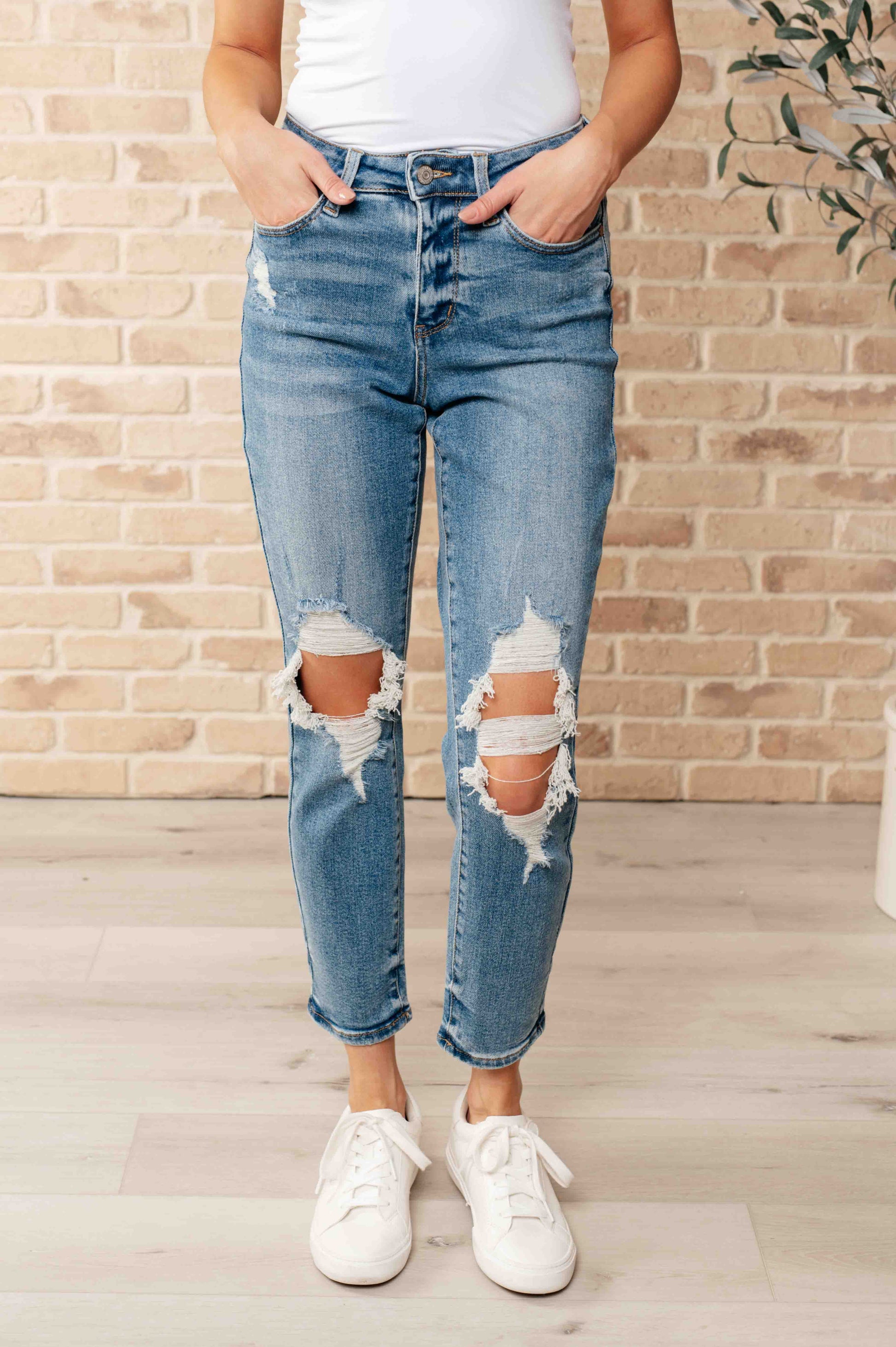 Frankie High Waist Distressed Boyfriend Jeans – 2313 Glitter Ave