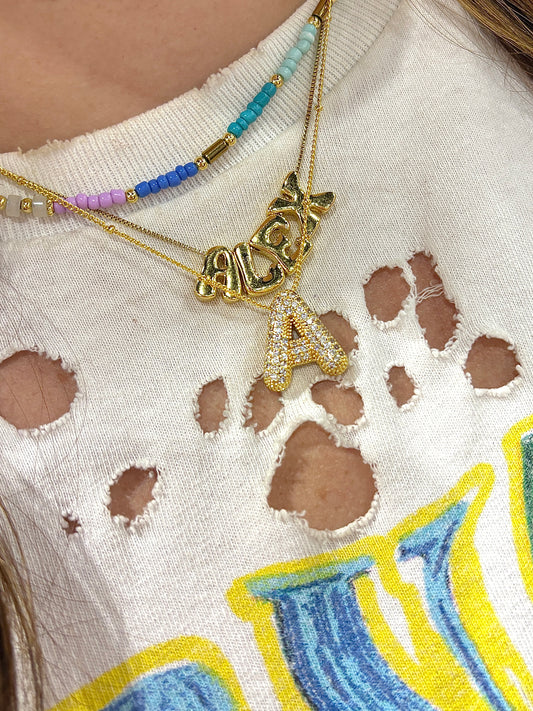 Pave Bubble Initial Necklace