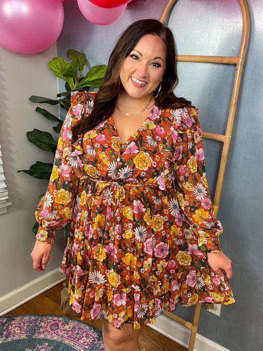 So Long, Farewell Balloon Sleeve Floral Dress