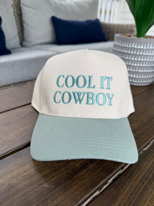 "COOL IT COWBOY" Embroidered Two Tone Baseball Cap