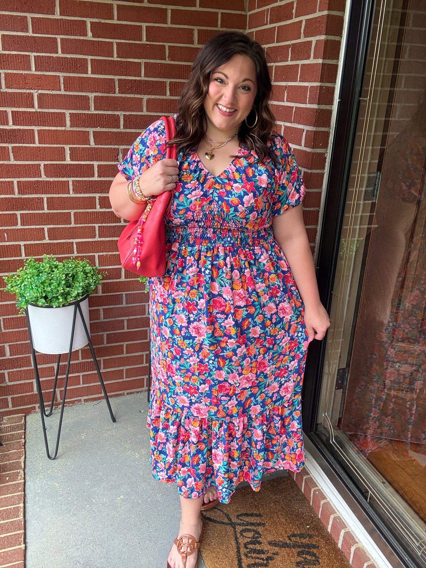 Find Love Blue Floral Raglan Puff Sleeves V Neck Smocked Waist Maxi