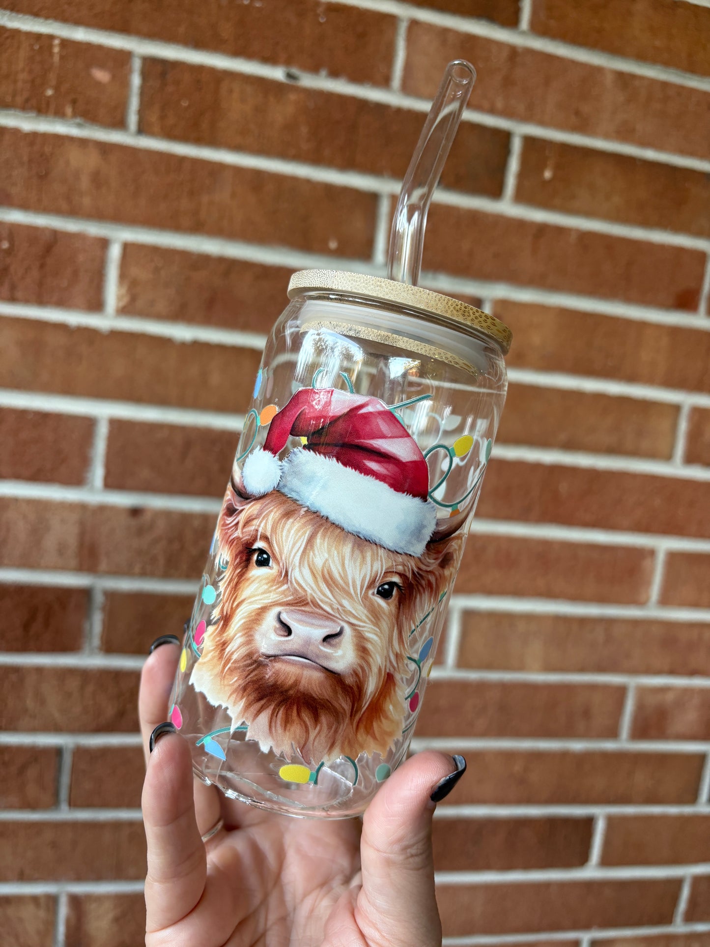 Chistmas Cow 16oz glass tumbler