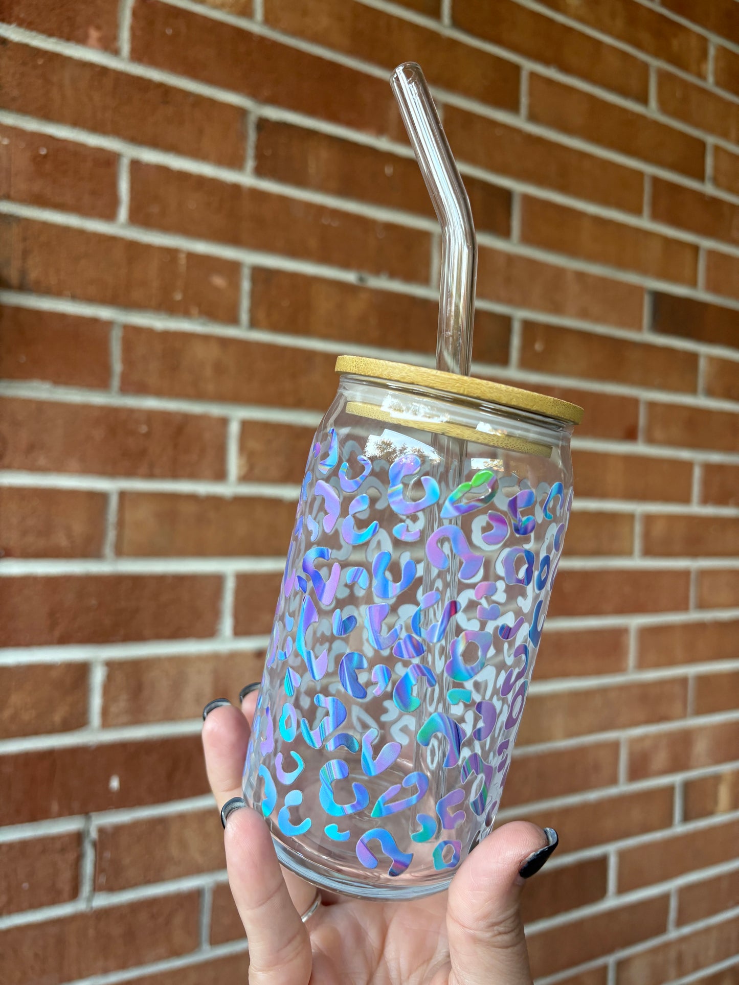 Blue Leopard 16oz glass tumbler