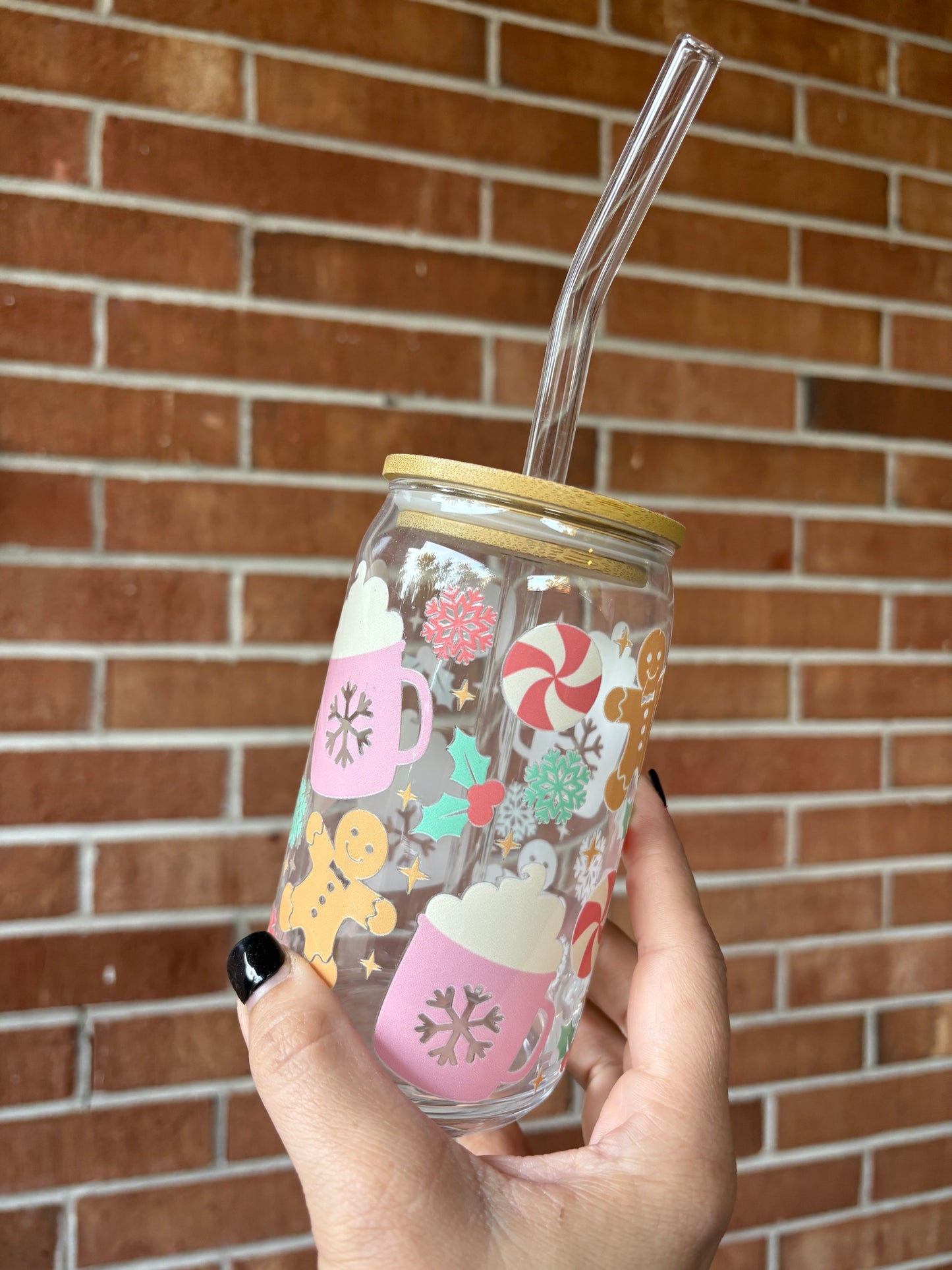 Gingerbread Hot Cocoa 16oz glass tumbler