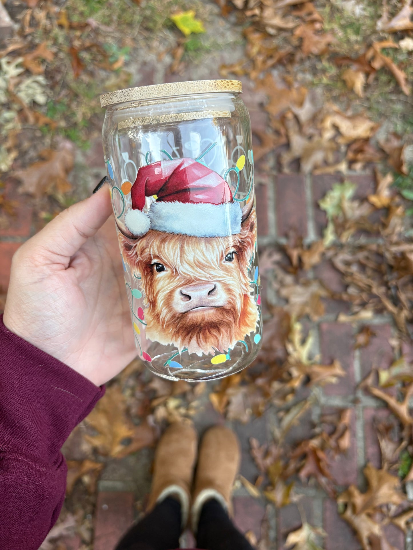 Chistmas Cow 16oz glass tumbler