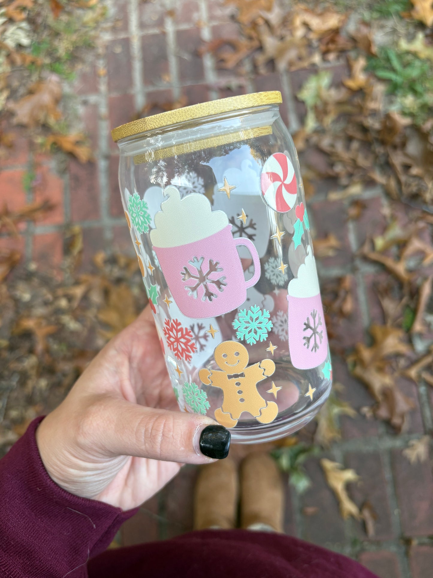 Gingerbread Hot Cocoa 16oz glass tumbler