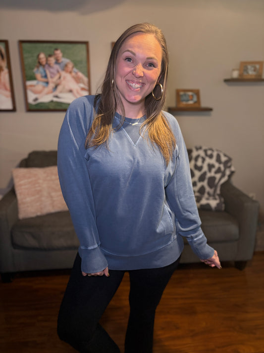 Hands Down Favorite Sweatshirt in Dusty Blue