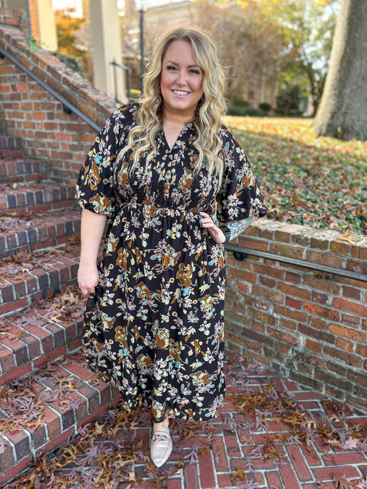 Look My Way Smocked Bodice Button Down Dress